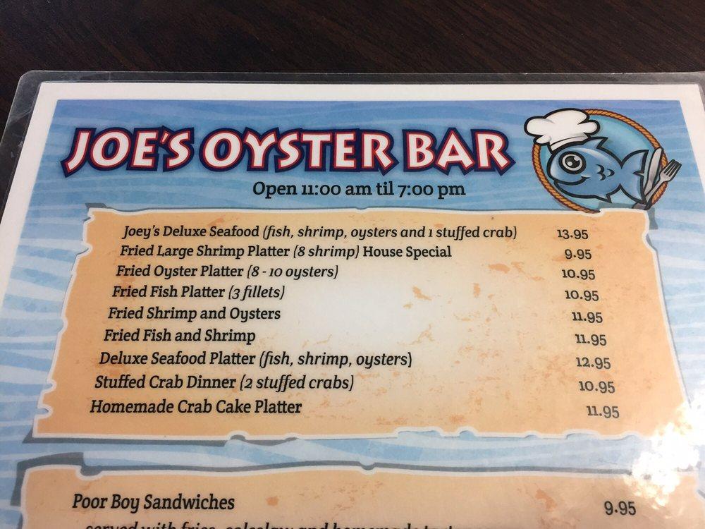 Menu at Joe's Oyster Bar, Port Isabel