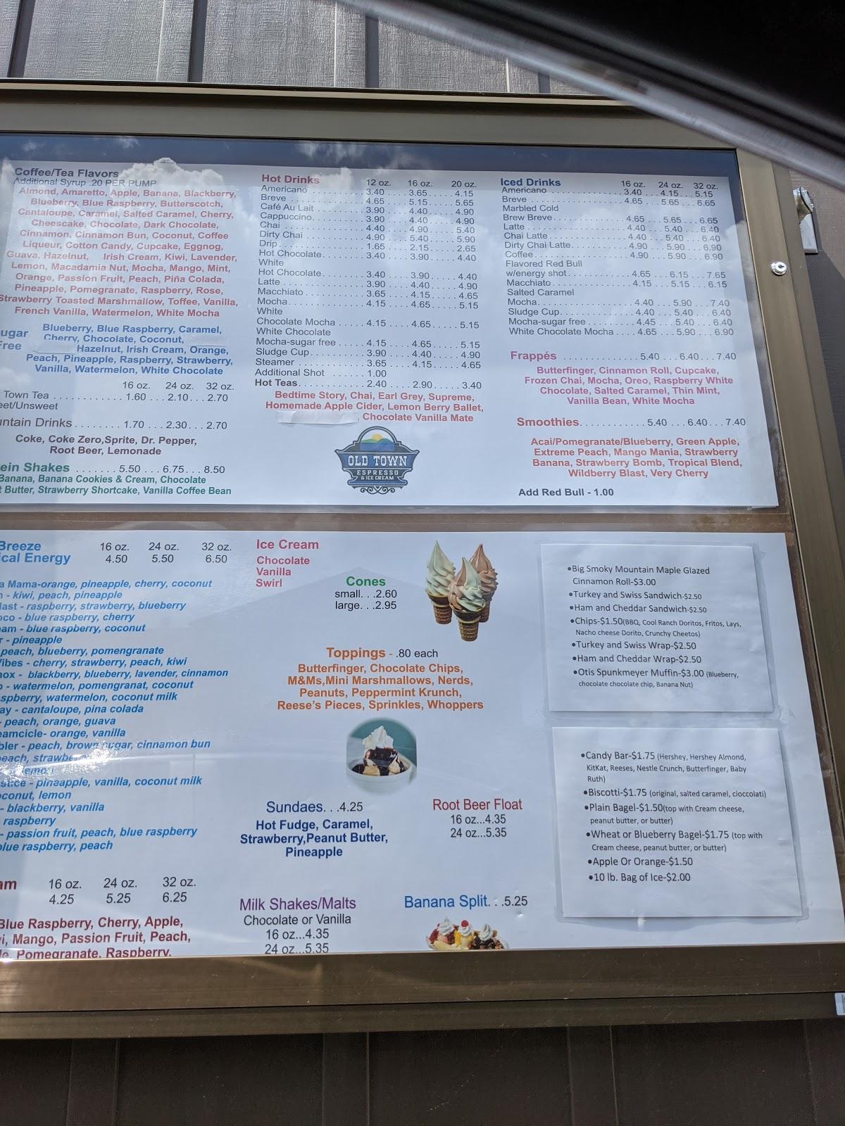 Menu at Old Town Espresso and Ice Cream pub & bar, Heber Springs