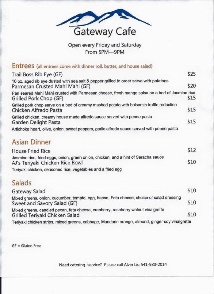 Menu at Gateway Cafe, Heppner