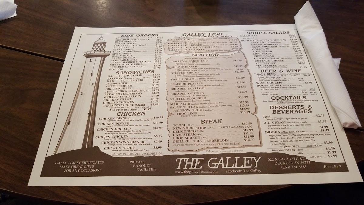 Menu at The Galley restaurant, Decatur