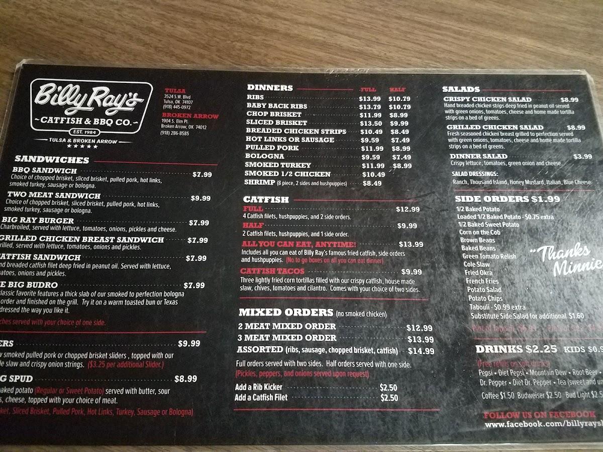 Menu at Billy Ray's Catfish & BBQ Tulsa, Tulsa, Southwest Blvd