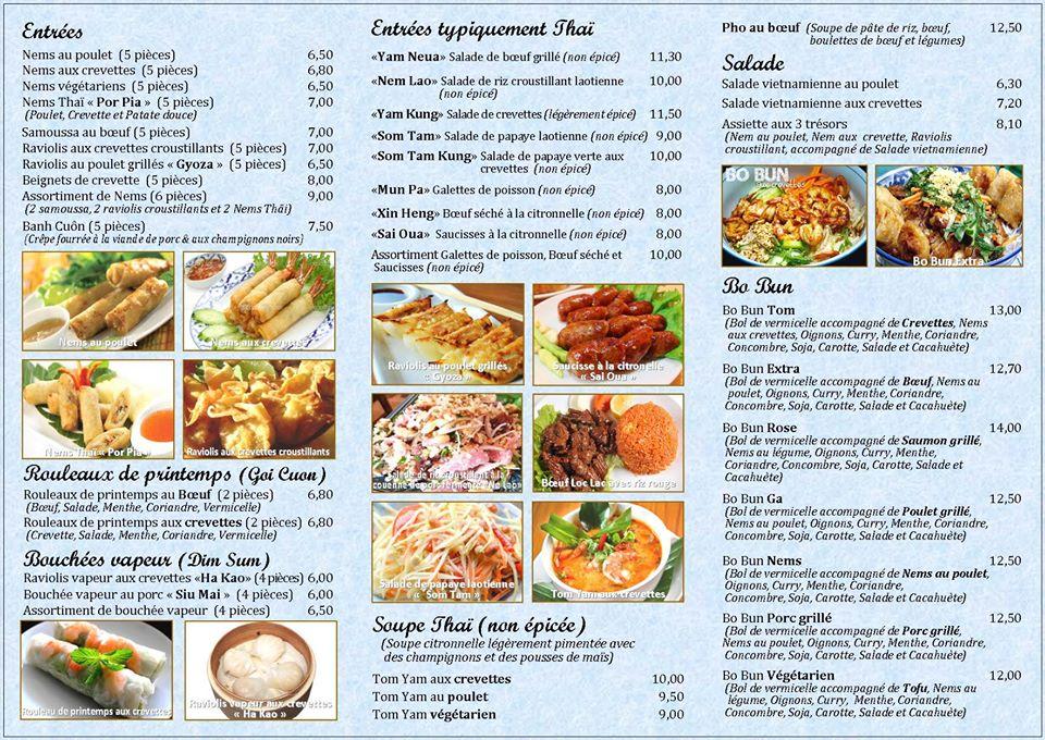 Menu at Bangkok restaurant, Chevilly Larue, 4 Place de la Libération