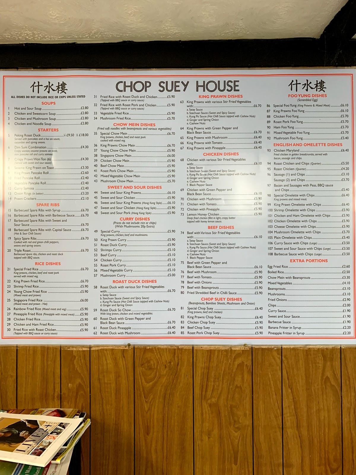 Menu At Chop Suey House Fast Food, Hay-on-Wye