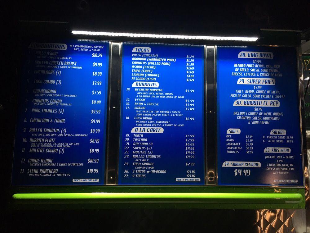 Menu at Taqueria El Rey restaurant, Port Orchard
