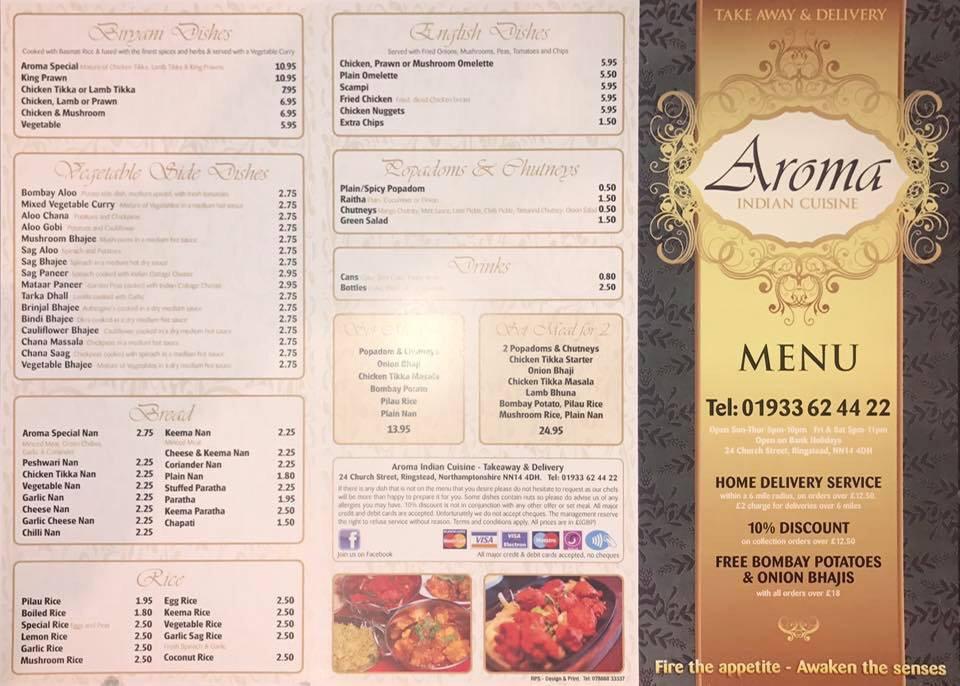 Menu At Aroma Indian Cuisine Restaurant Ringstead