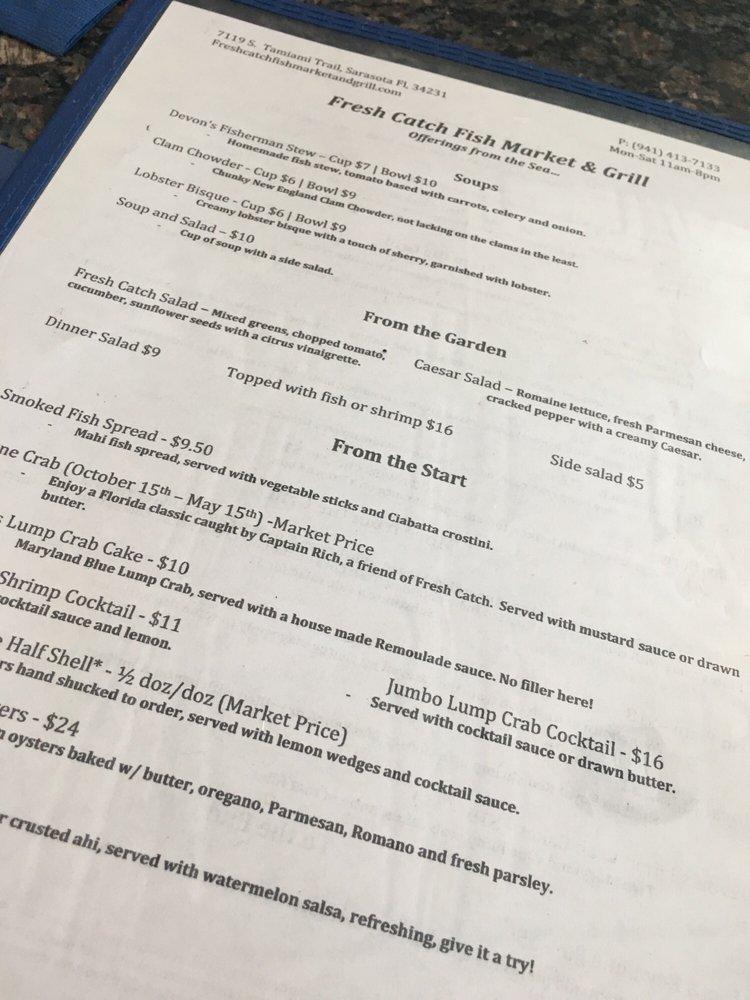 Menu at Fresh Catch Fish Market & Grill restaurant, Sarasota