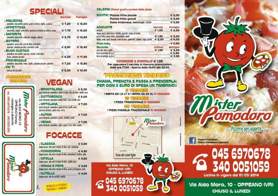 Menu Da Pizzeria Mister Pomodoro Oppeano