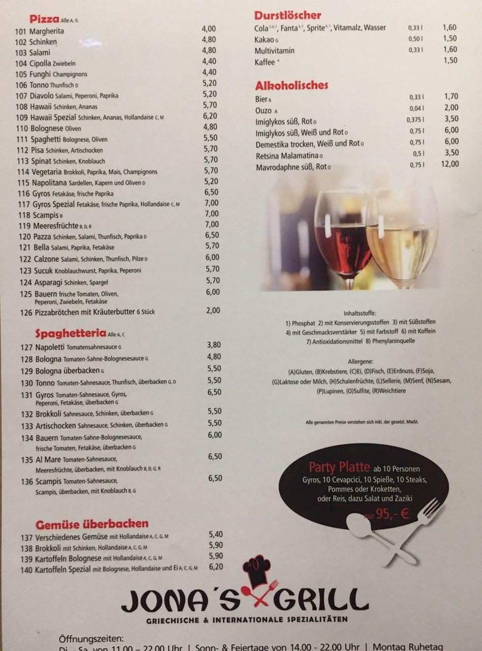 Speisekarte von Jonas Grill restaurant, Iserlohn