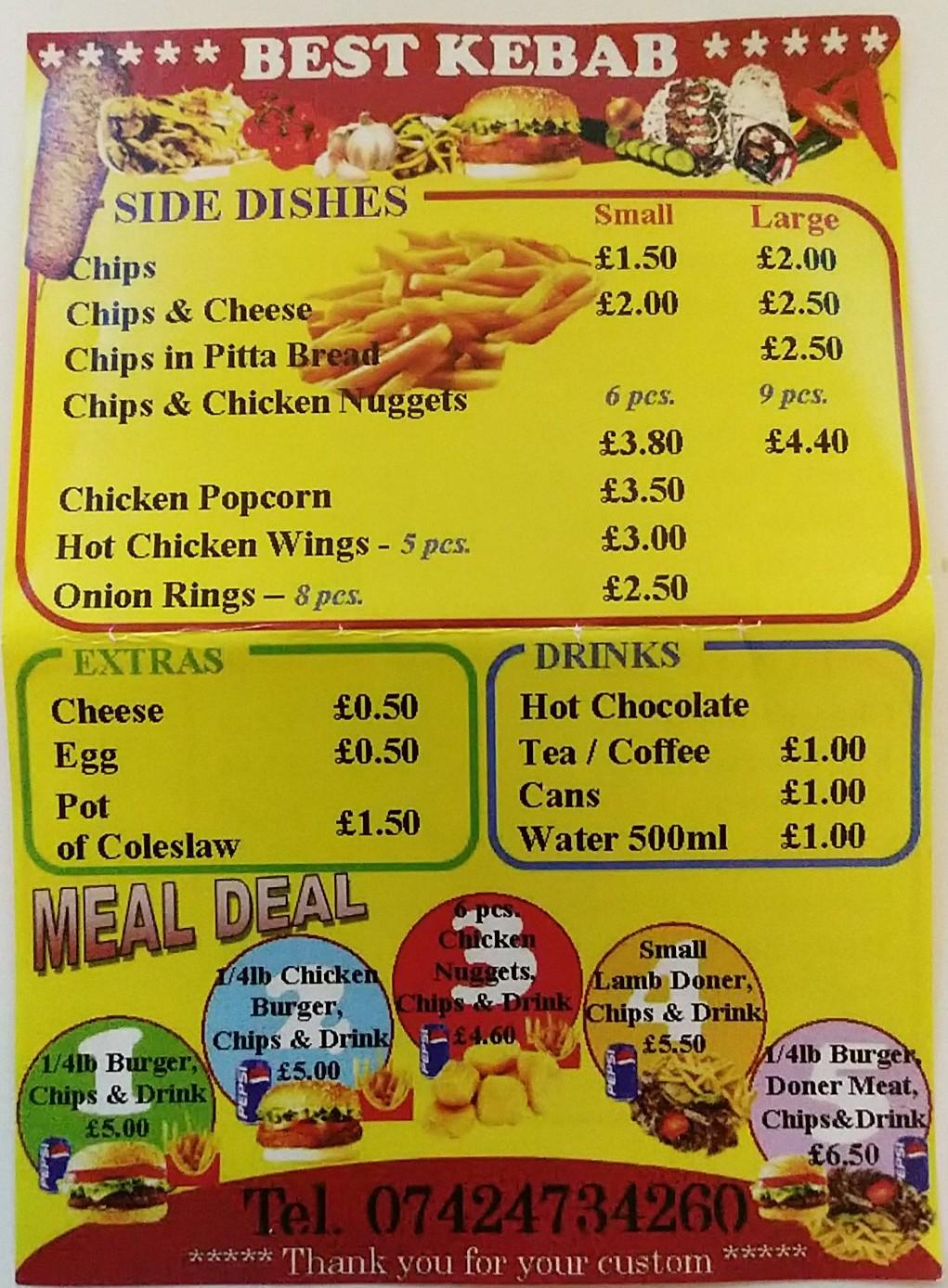 Menu at Best Kebab, Exeter, St David's Station