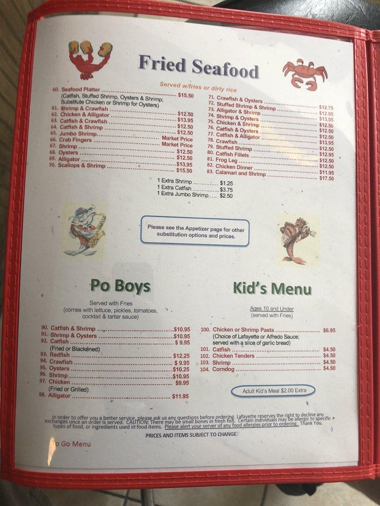 Menu at Lafayette Cajun Seafood Restaurant, Houston, W Bellfort Blvd