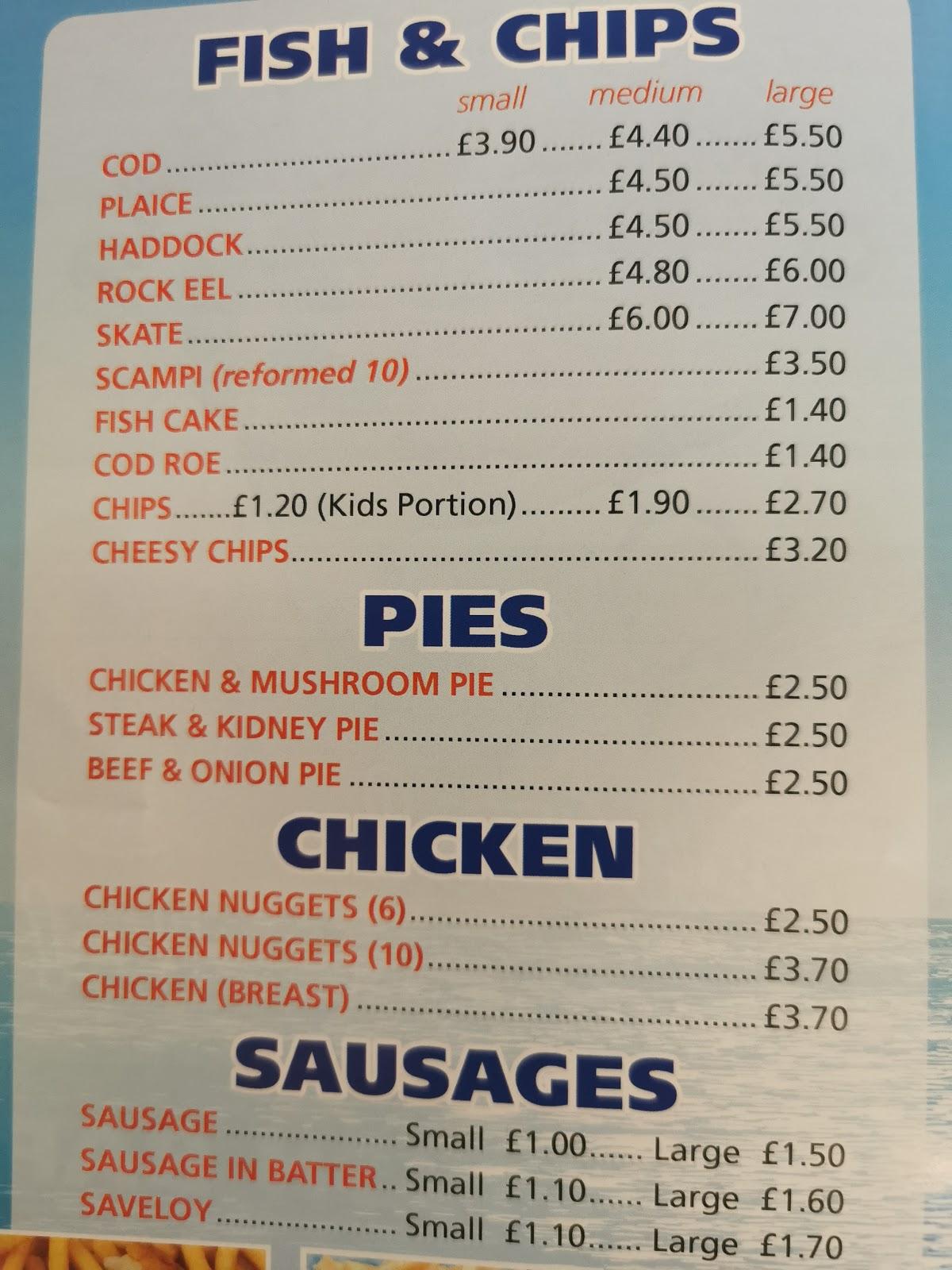Menu at Ocean Fish Bar, Harwich