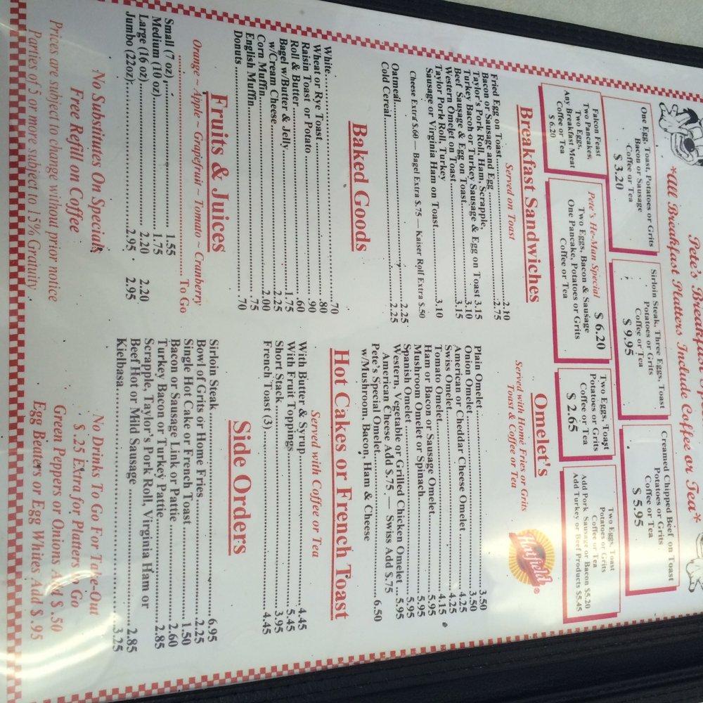 Carta del restaurante Pete's Clown House, Filadelfia