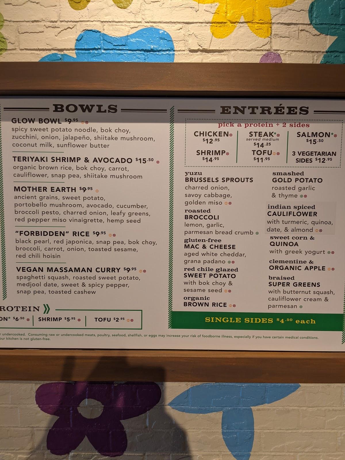 Menu at Flower Child restaurant, Boulder