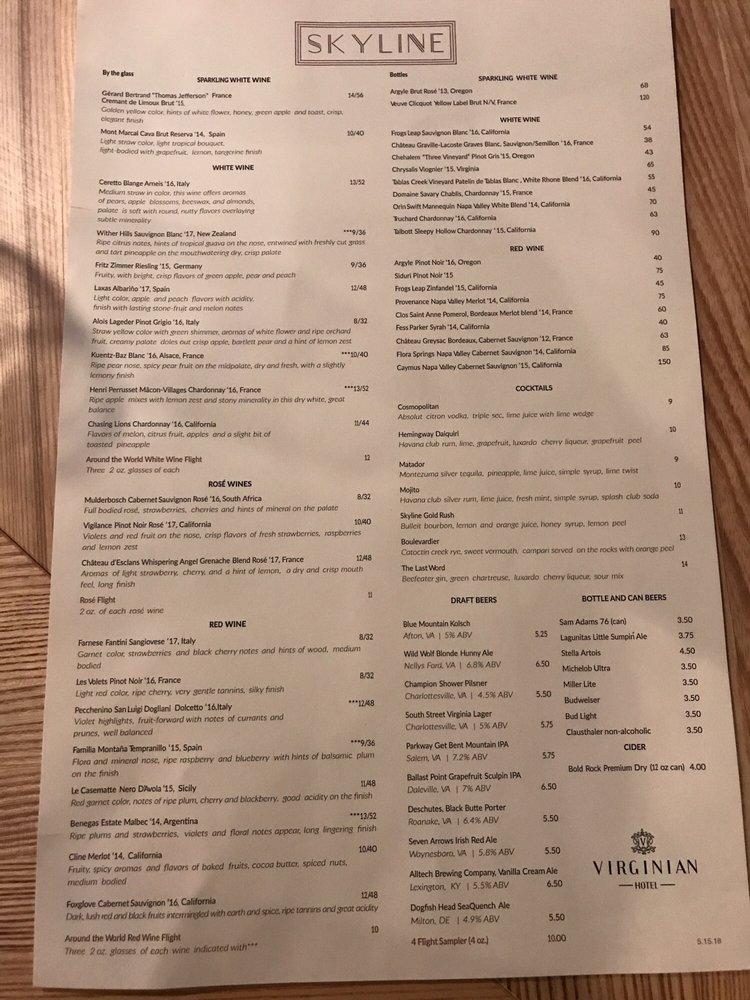 Menu at Skyline restaurant, Lynchburg