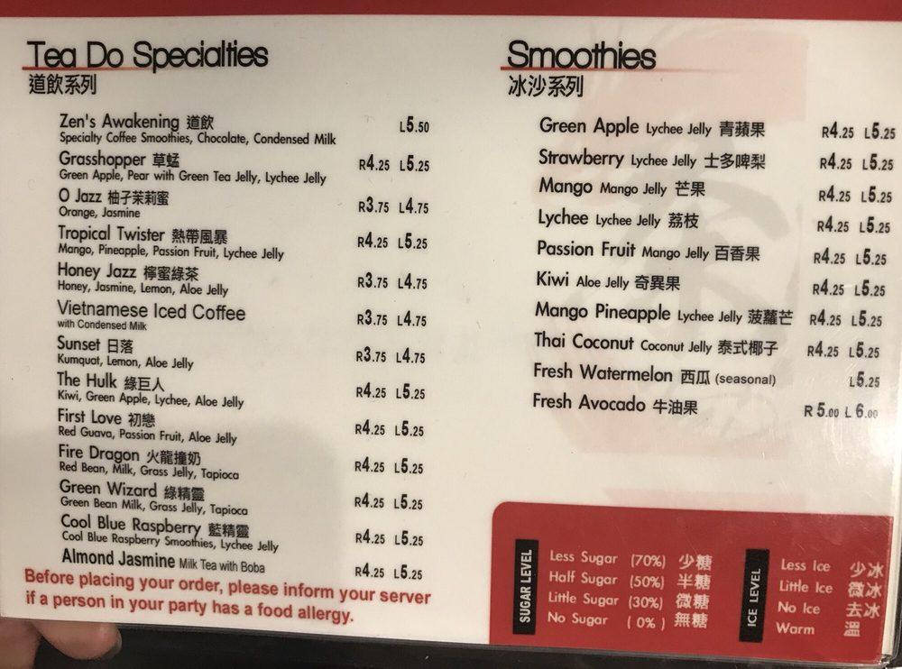 Menu at Tea Do pub & bar, Boston