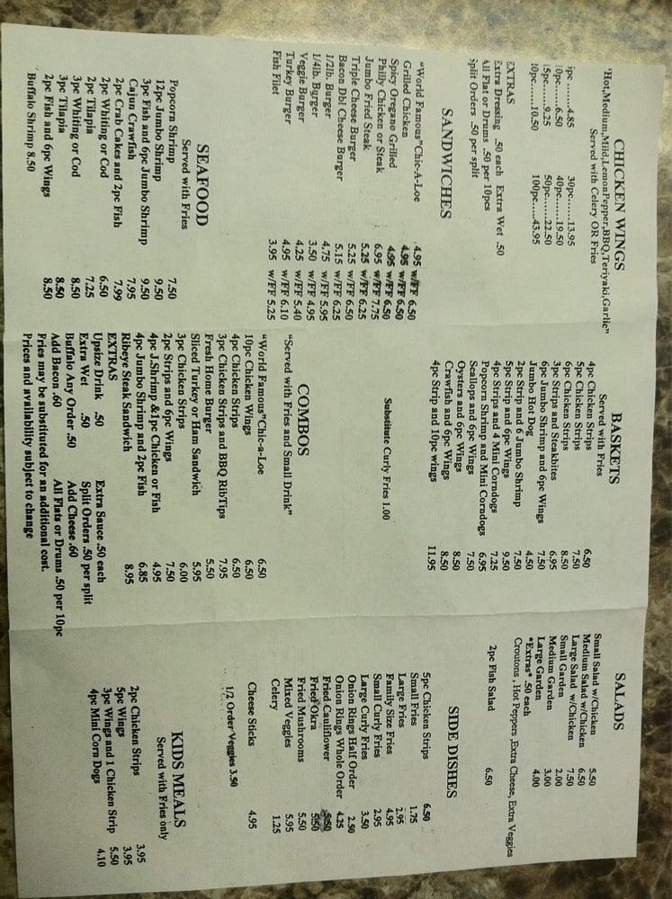 Menu at ChicALoes restaurant, East Point
