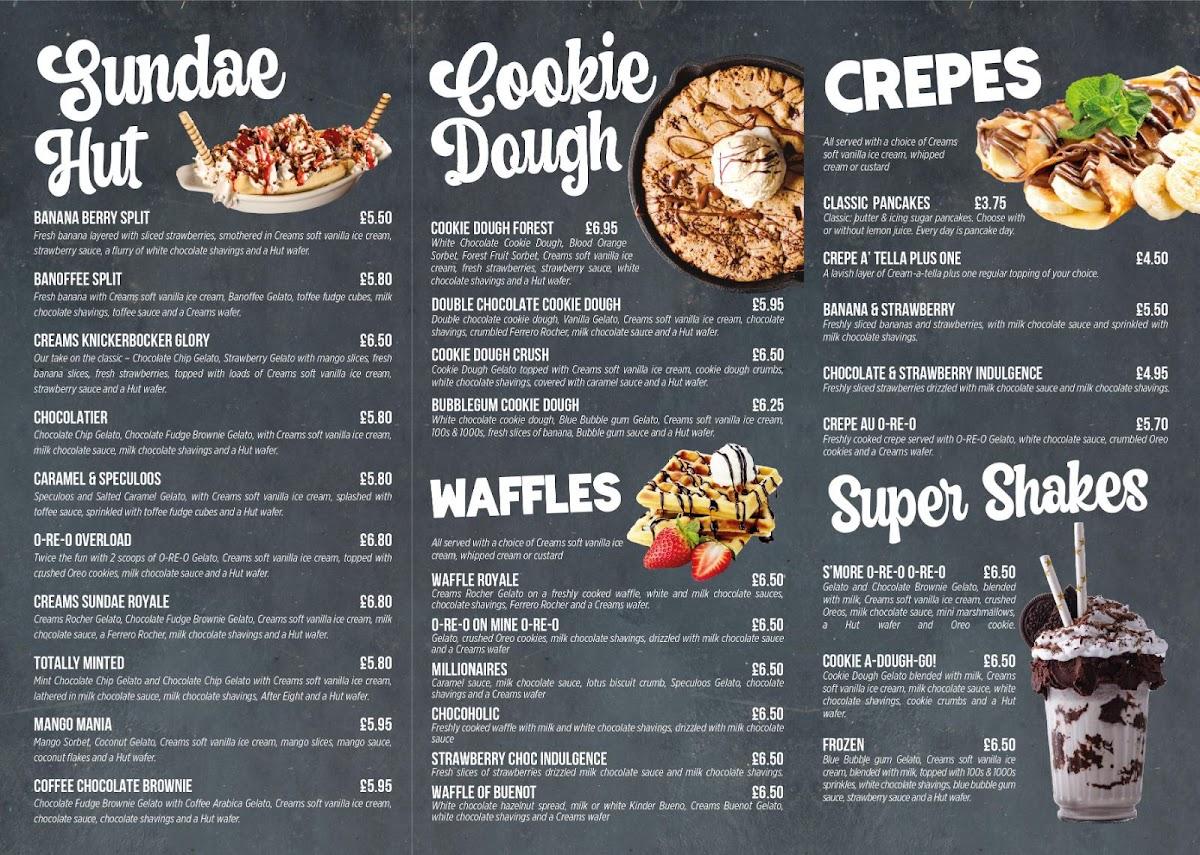 Menu at Creams Hut restaurant, London