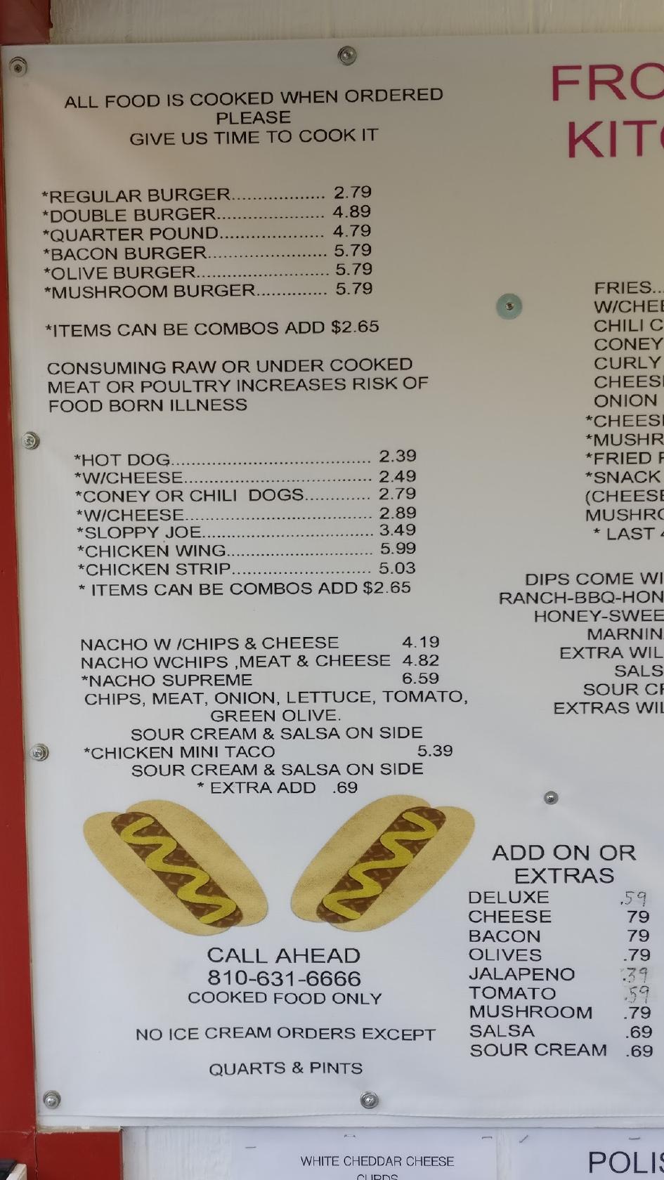 Menu at Otisville Dairy Delight and Taco Hut, Otisville