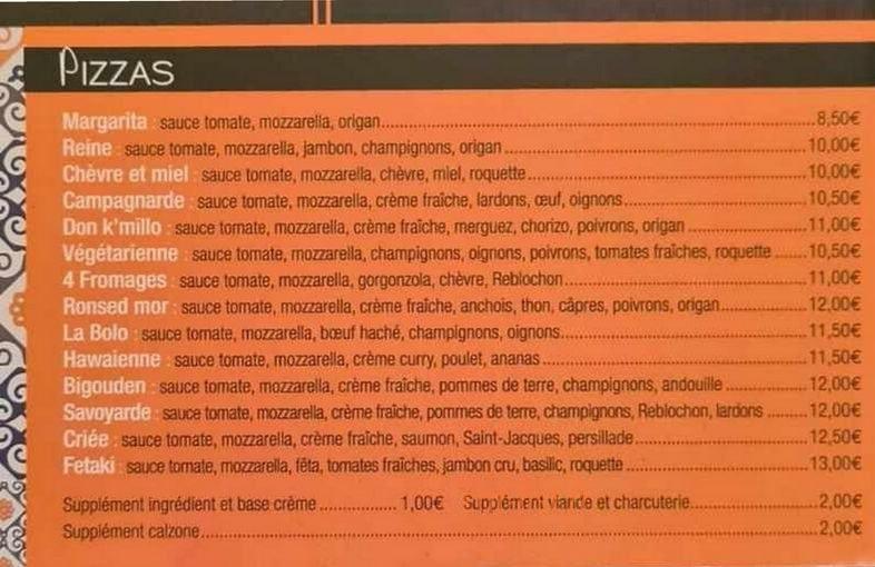 Menu at Pizzeria restaurant Don K'millo, LocoalMendon, 2 Rte de l'Océan