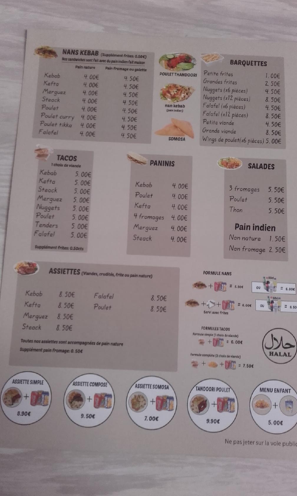 Carta Del Restaurante Tandoori House Kebab Limoges