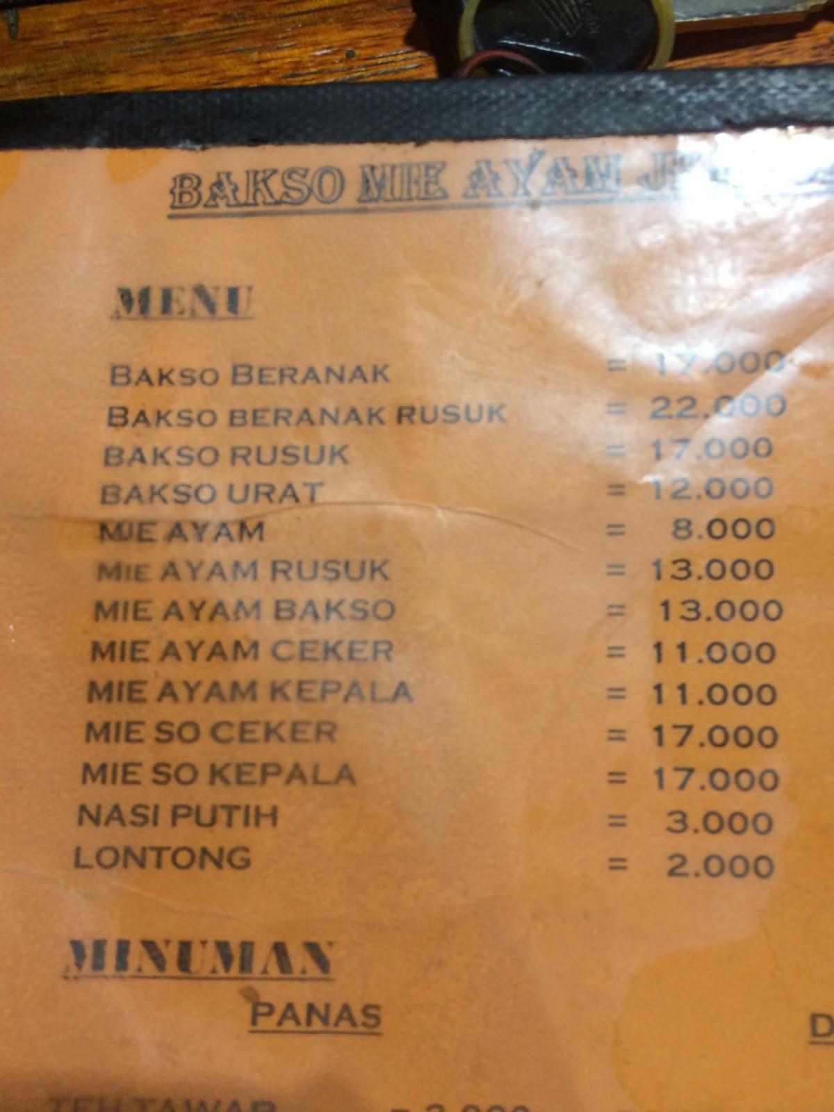 Menu At Bakso Jempol Restaurant Wonogiri Wonogiri Solo