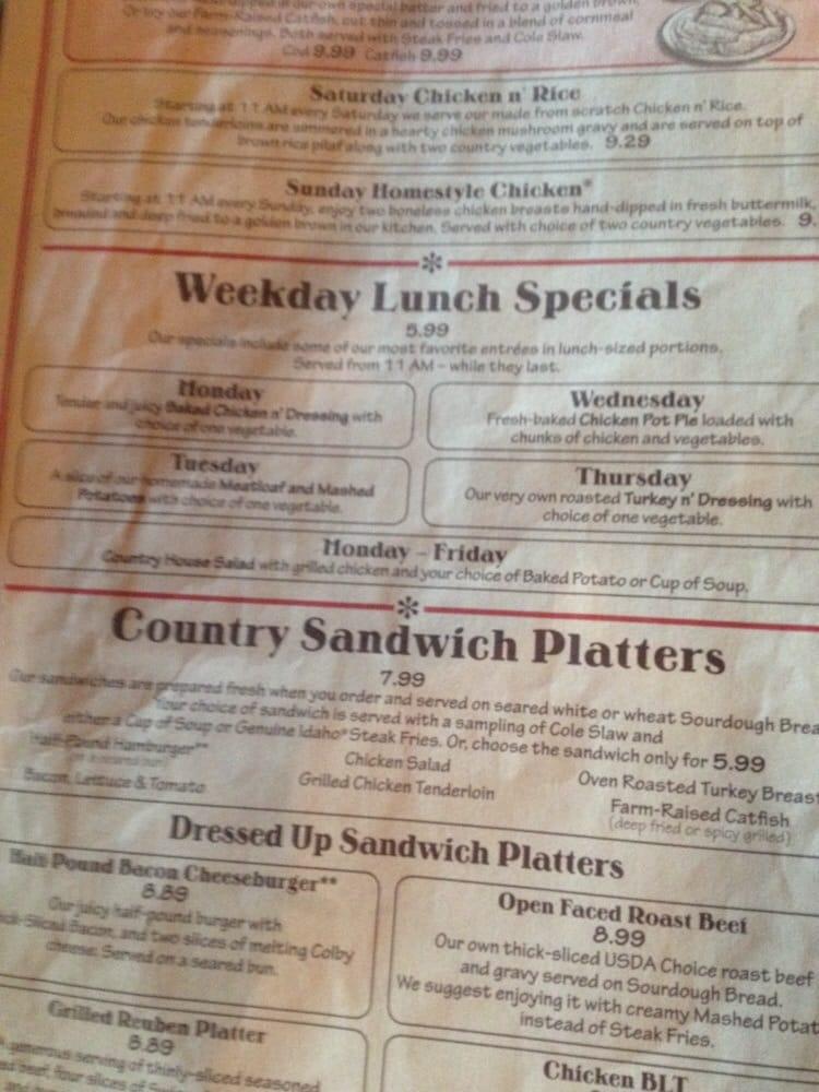 Menu at Cracker Barrel Old Country Store, Terre Haute