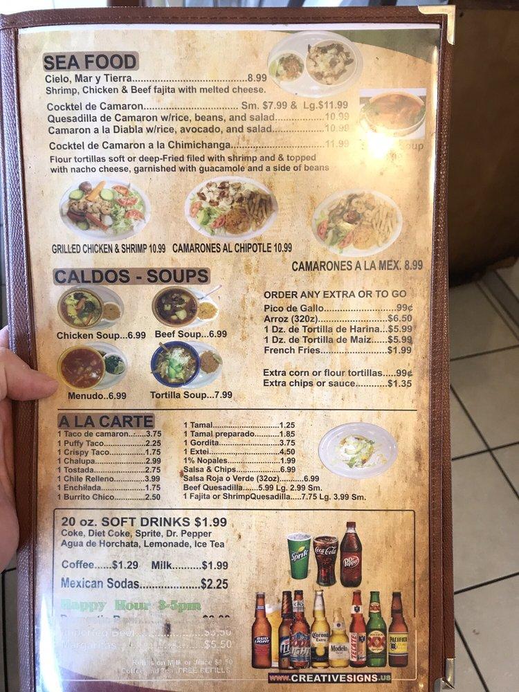Menu at Mi Pueblo restaurant, Bandera