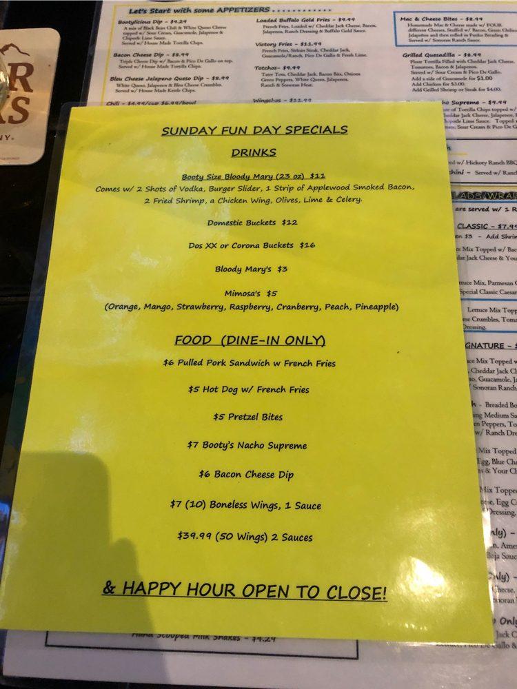 Menu at Booty's Wings Burgers & Beer pub & bar, Buckeye