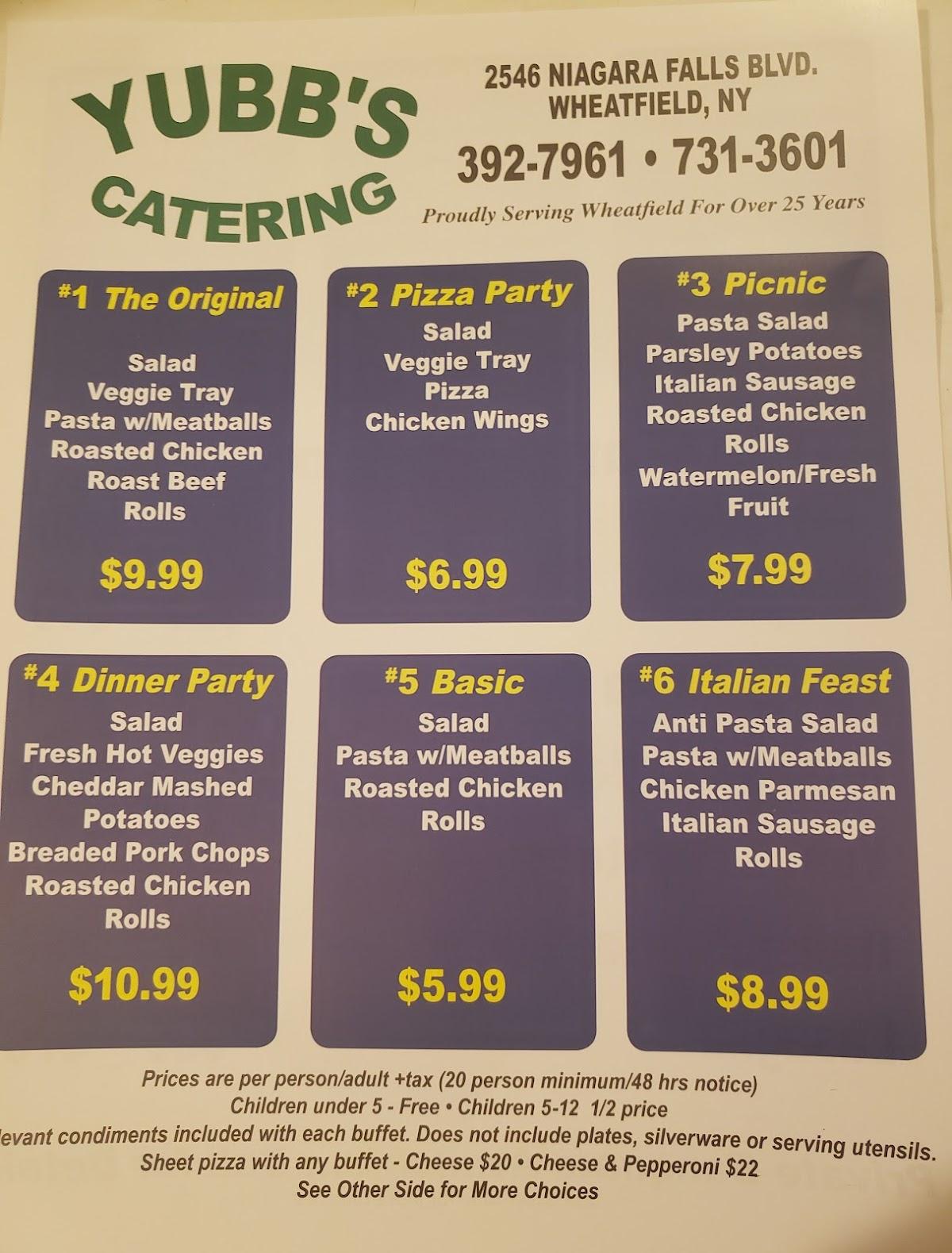 Menu at Yubb's Restaurant, Niagara Falls