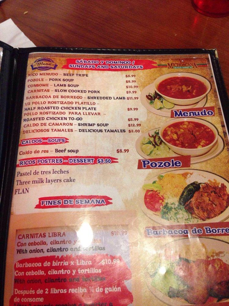 Menu at La Michoacana Mexican Market 5 restaurant, Dayton
