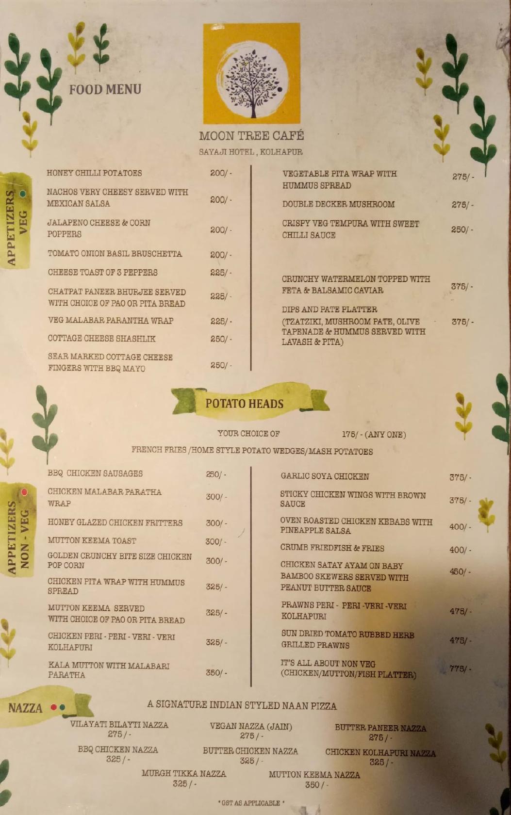 Menu At Moon Tree Cafe Kolhapur Old Pune Bangalore Hwy