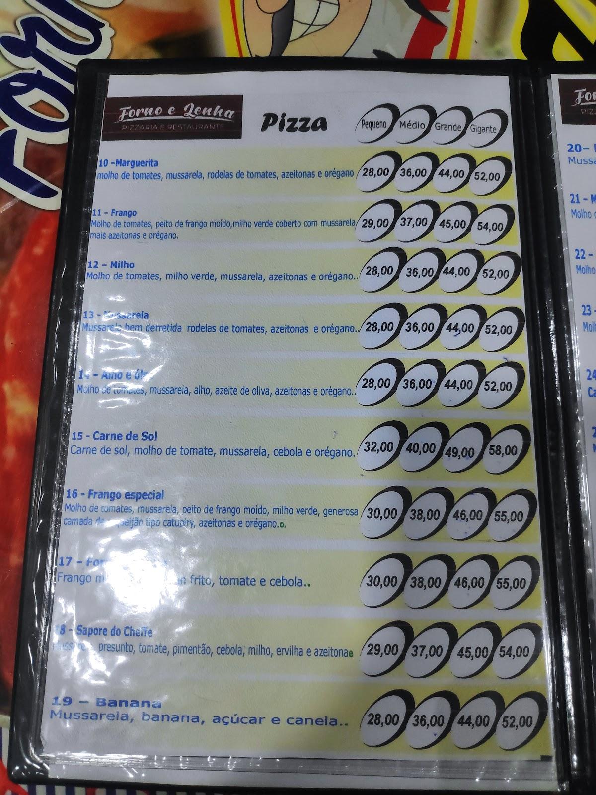 Menu em Forno e Lenha Pizzaria, Vitorino Freire