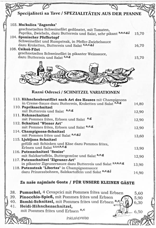 Speisekarte von Dalmatien restaurant, Minden