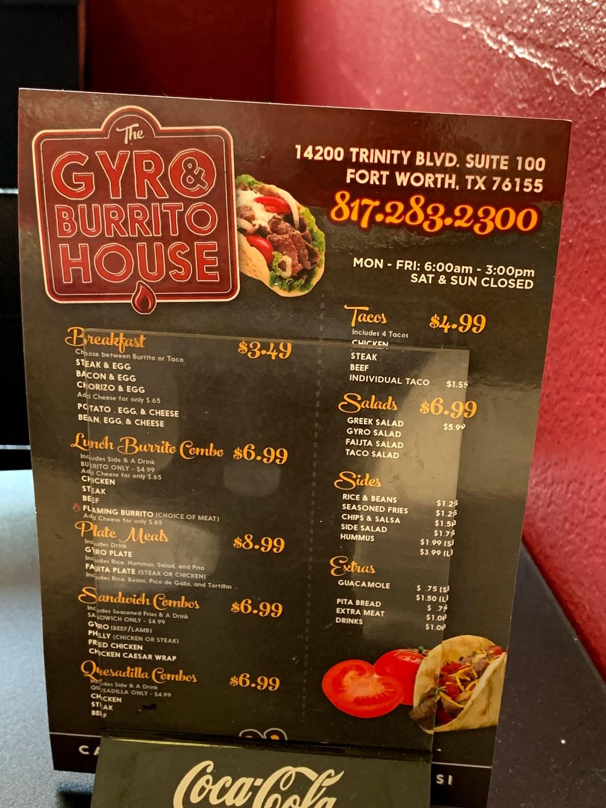 Menu at Gyro & Burrito House restaurant, Fort Worth