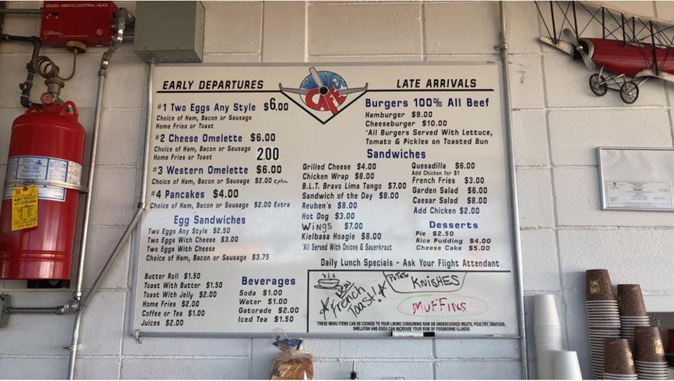 Menu at Wings Cafe, Shirley