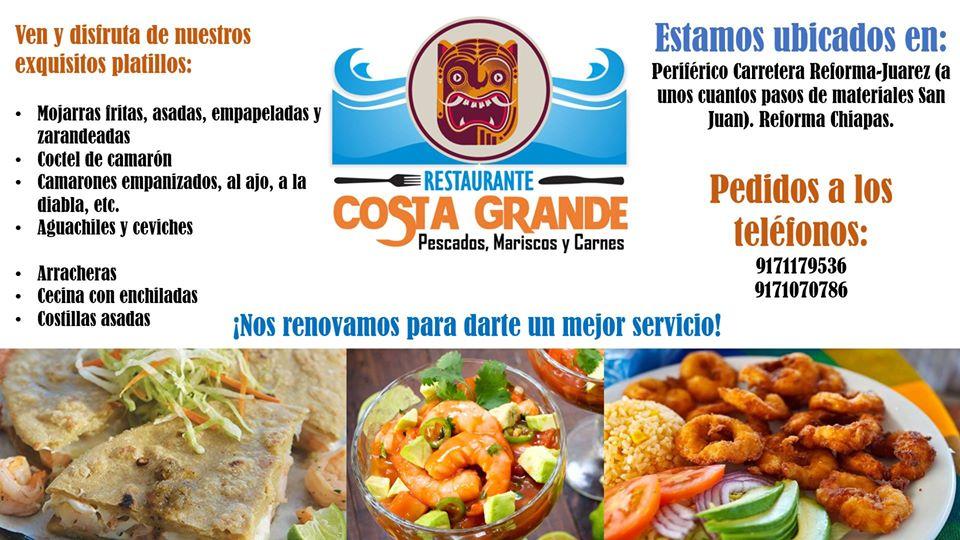 Menu at Costa Grande restaurant, Reforma