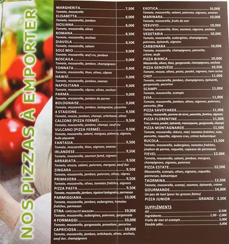 Menu de L'Etna