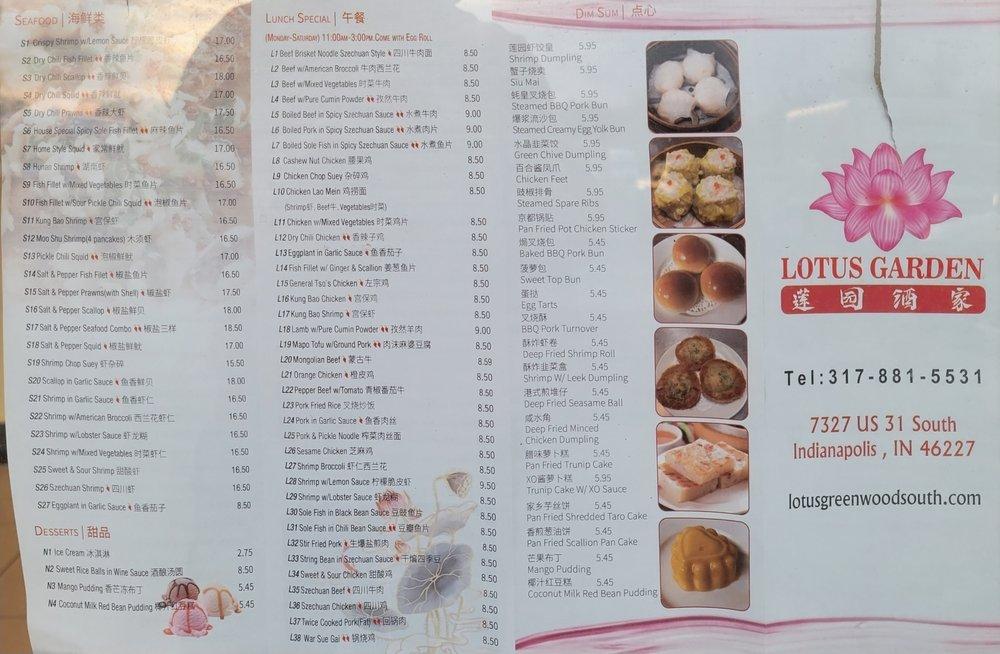 Menu at Lotus Garden Of Greenwood restaurant, Indianapolis