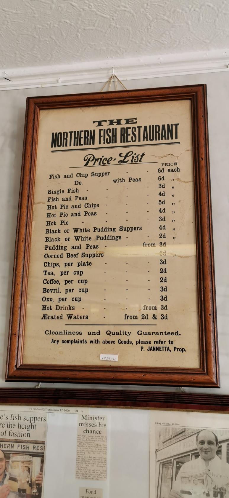 Menu at Northern Fish Restaurant, Elgin