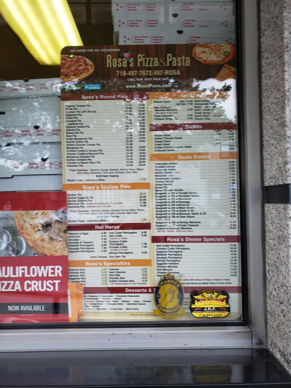 Menu at Rosa's Pizza pizzeria, New York City, 62-65 Fresh Pond Rd