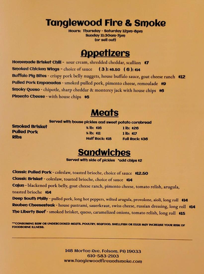 Menu at Tanglewood Fire and Smoke BBQ, Folsom