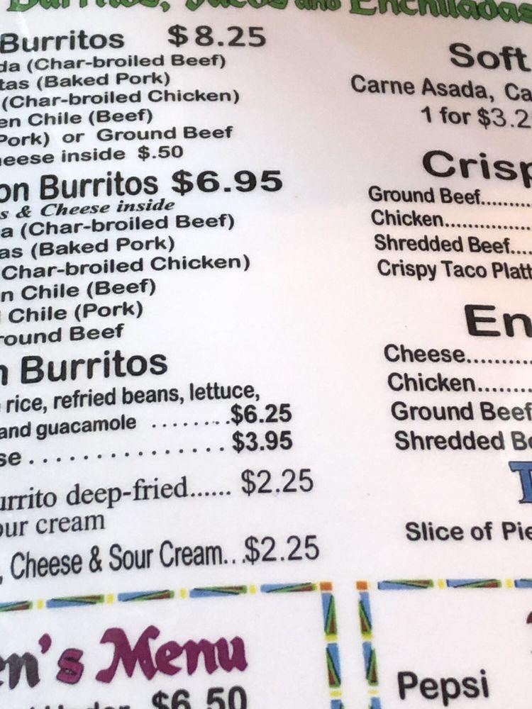 Menu at Casa Rivera's Taco Express restaurant, Oracle