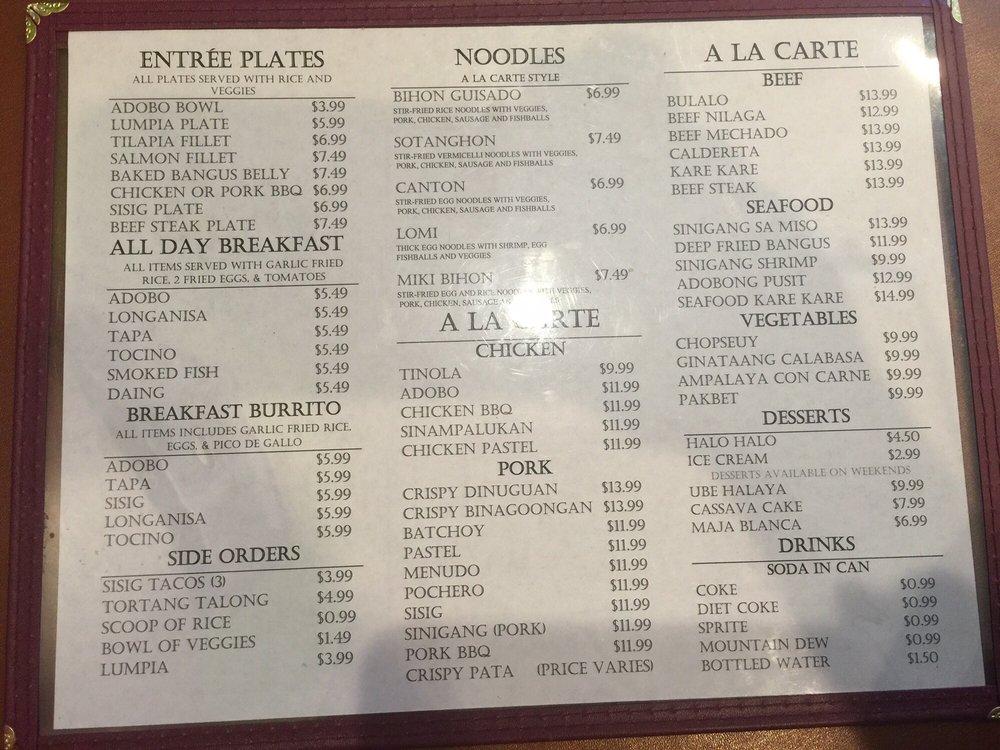 Menu at Nova's Grill Filipino Fast Food, Covina