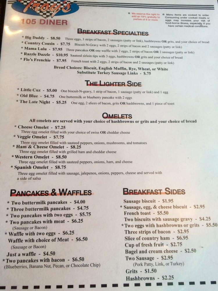 Menu at Troy's 105 Diner restaurant, Boone