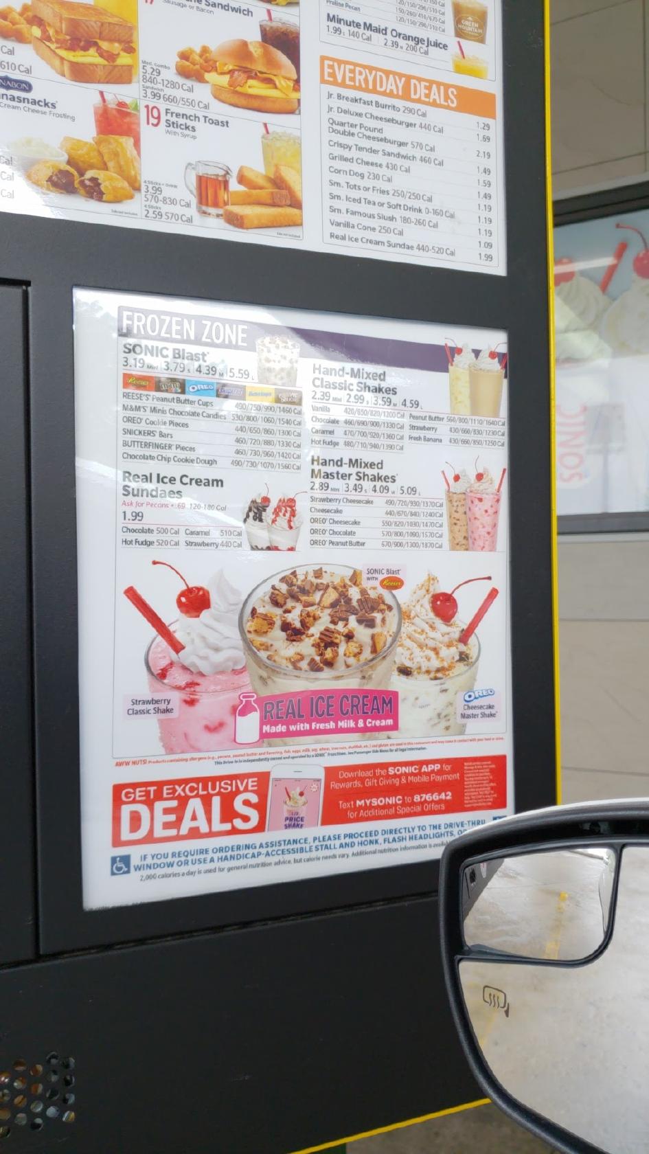 Menu at Sonic DriveIn fast food, Jonesboro, 715 W Parker Rd