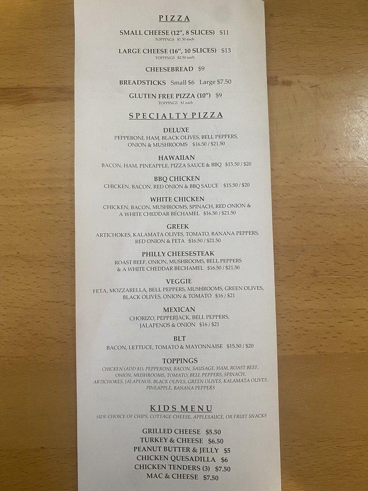 Menu at Stone Oven pizzeria, Lake Ann