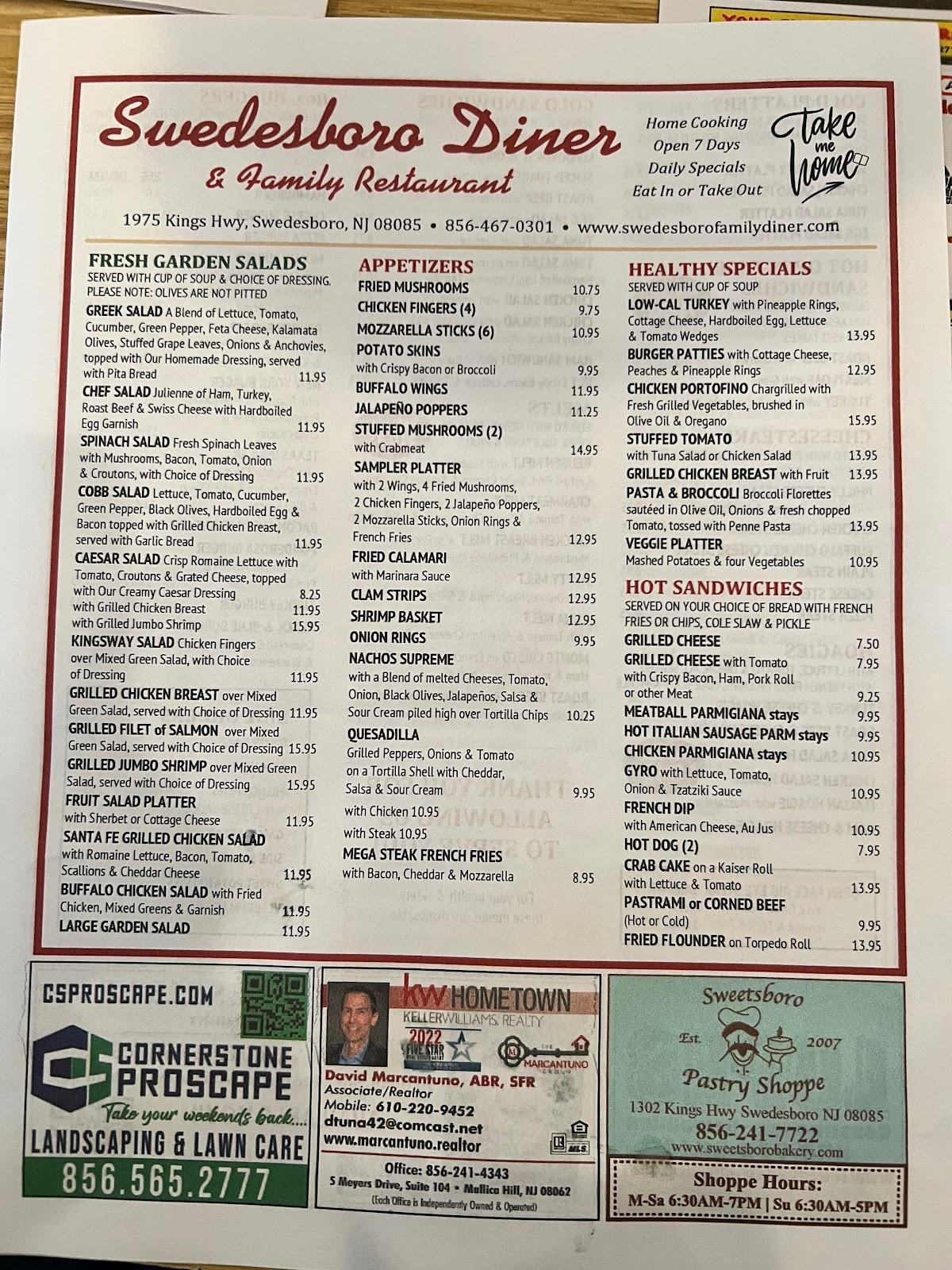 Menu at Swedesboro Diner restaurant, Swedesboro
