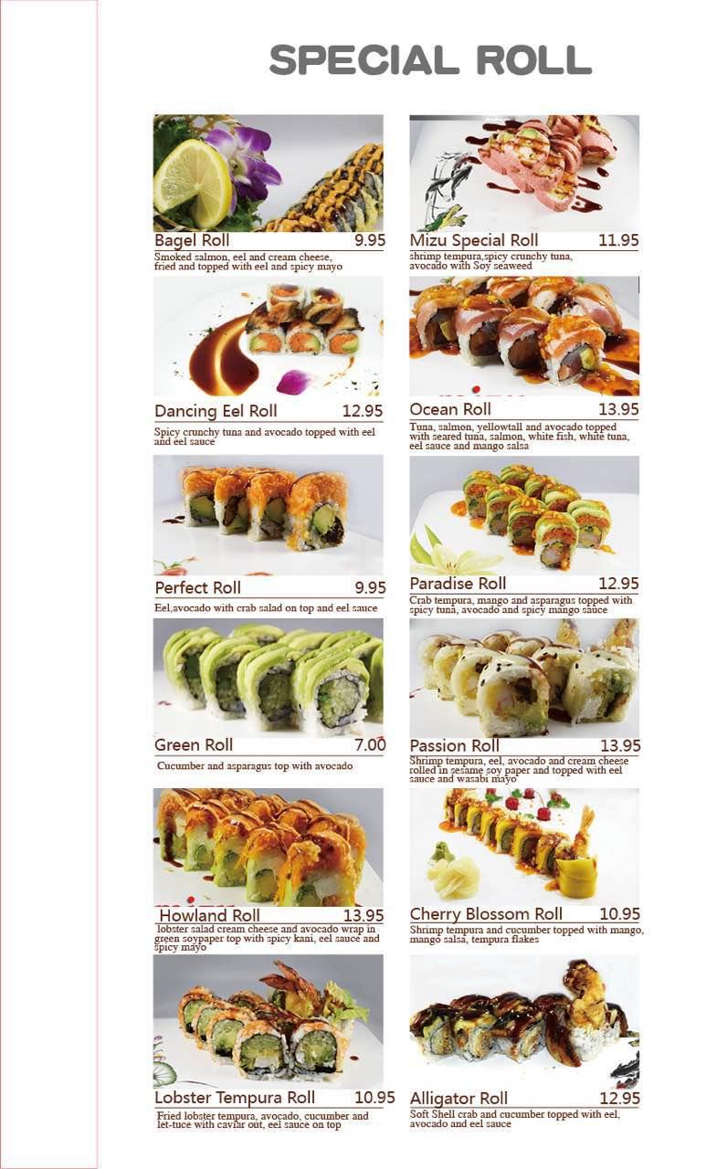 Menu at Mizu Sushi Bar & Grill, Niles