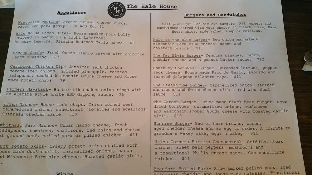 Menu at The Hale House pub & bar, Hales Corners