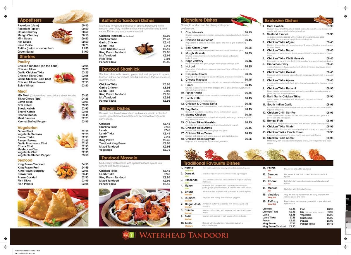 Menu at Waterhead Tandoori fast food, Oldham